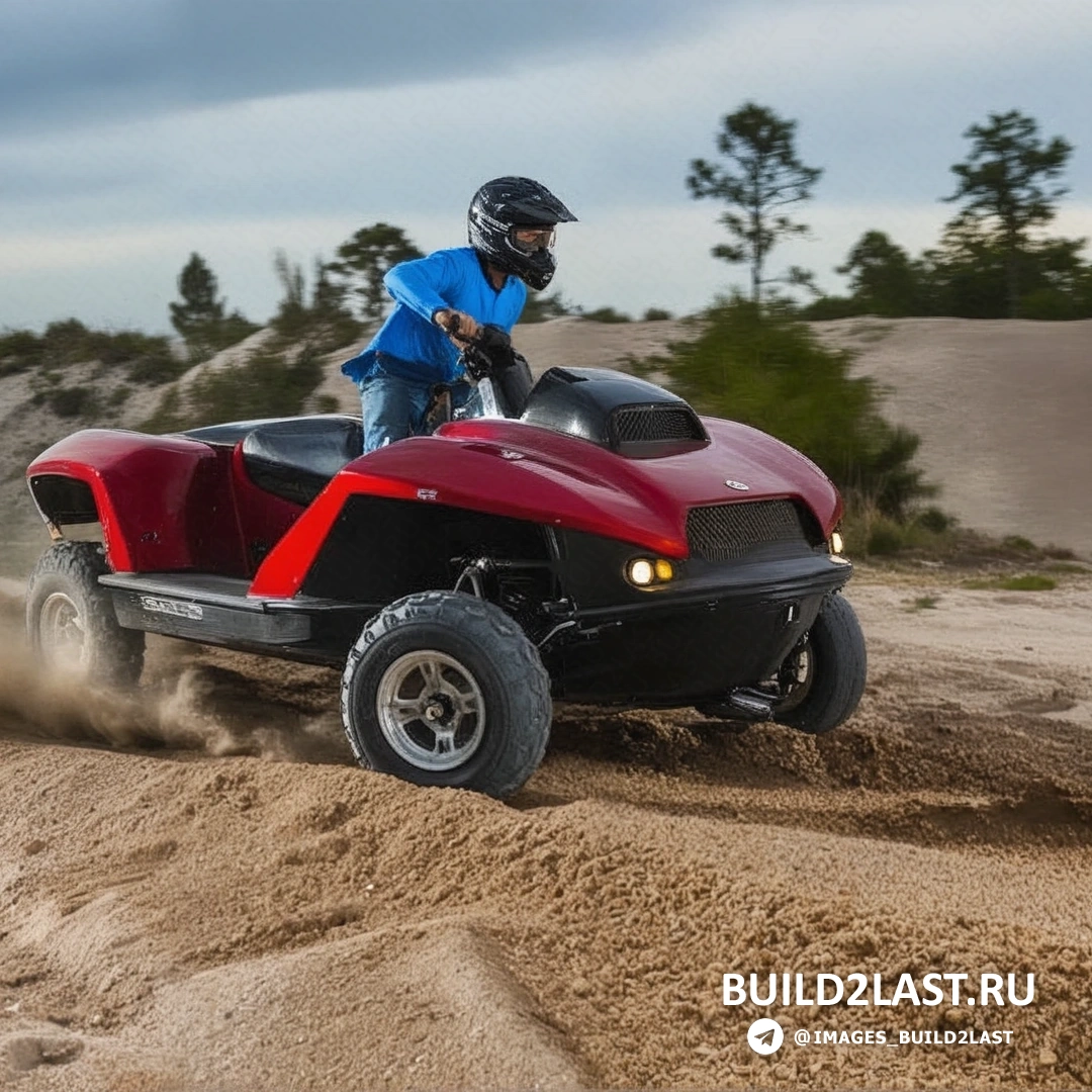 Квадроцикл-амфибия Quadski на суше, подъезжающий к воде