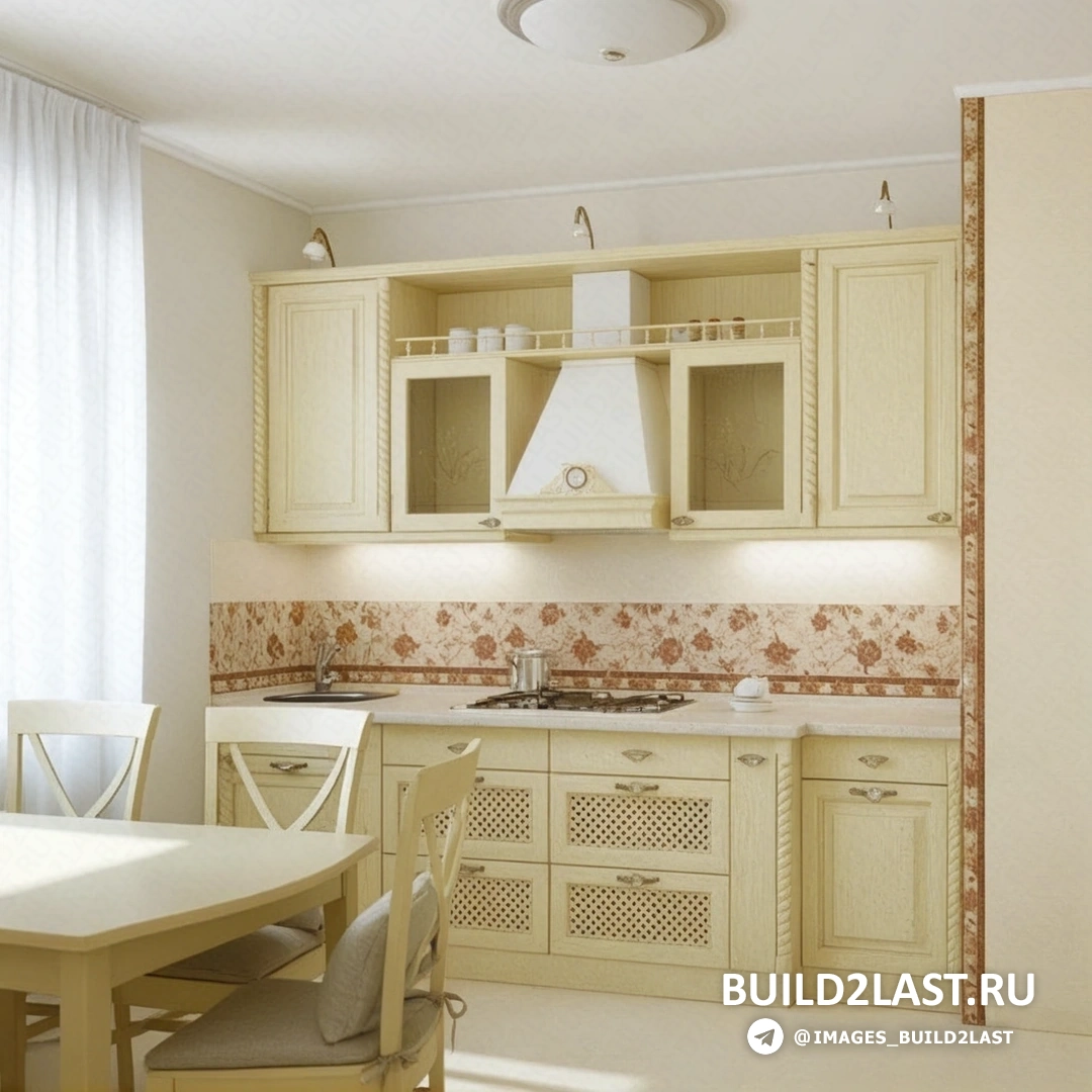 Синие и голубые керамические плитки на кухонном фартуке в фламандском стиле с контрастной столешницей.